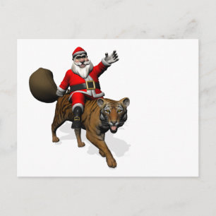 Santa Claus Riding A Tiger Holiday Postcard