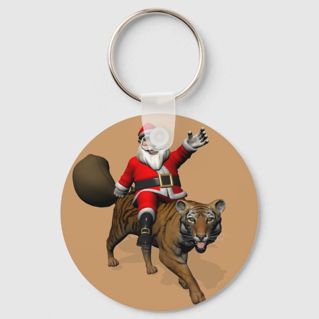 Santa Claus Riding A Tiger Key Ring (Front)