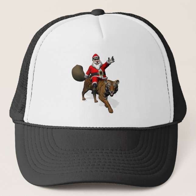 Santa Claus Riding A Tiger Trucker Hat (Front)