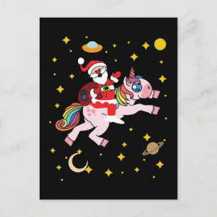 Santa Claus Riding a Unicorn In Space Postcard
