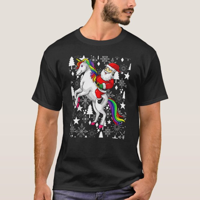 Santa Claus Riding A Unicorn Ugly Christmas Girls  T-Shirt (Front)