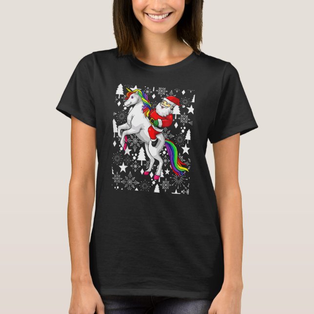 Santa Claus Riding A Unicorn Ugly Christmas Girls  T-Shirt (Front)