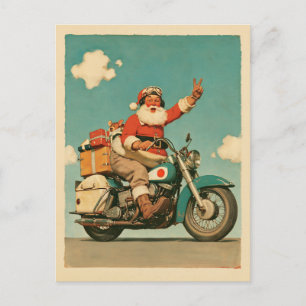 Santa Claus Riding a Vintage Christmas Motorcycle Postcard