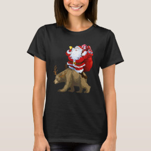 Santa Claus Riding Bear Reindeer Christmas Pajama T-Shirt