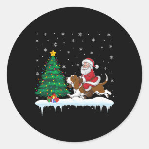 Santa Claus Riding Bet Hound Dog Boys Girls Christ Classic Round Sticker