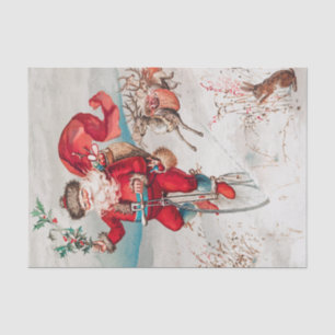 Santa Claus Riding Bicycle, Reindeer and Rabbit Tissue Paper