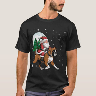 Santa Claus Riding Boxer Dog Funny Christmas Tree  T-Shirt