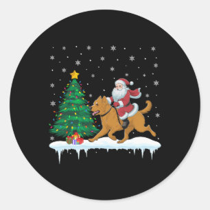 Santa Claus Riding Briard Dog Boys Girls Kids Chri Classic Round Sticker