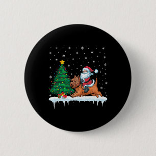 Santa Claus Riding Cairn Terrier Dog Boys Girls Ch 6 Cm Round Badge