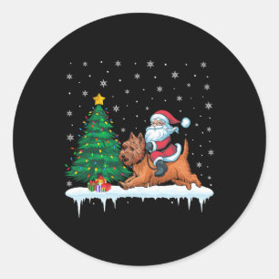 Santa Claus Riding Cairn Terrier Dog Boys Girls Ch Classic Round Sticker