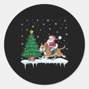 Santa Claus Riding Cattle Dog Boys Girls Kids Chri Classic Round Sticker