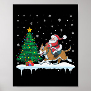 Santa Claus Riding Cattle Dog Boys Girls Kids Chri Poster