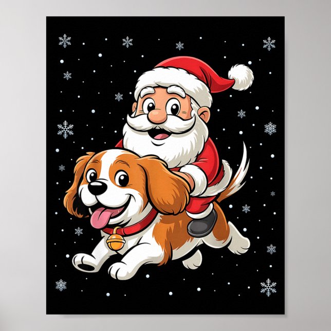 Santa Claus Riding Cavalier King Charles Spaniel D Poster (Front)