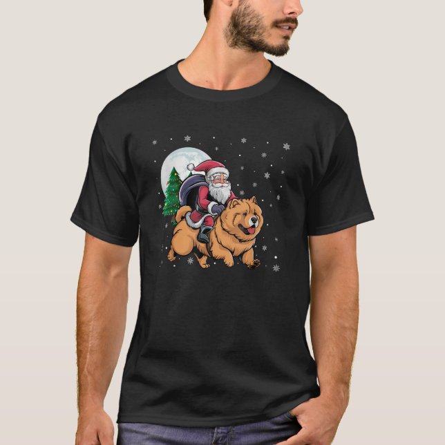 Santa Claus Riding Chow Chow Dog Funny Christmas T T-Shirt (Front)