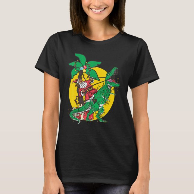 Santa Claus Riding Christmas Dino Trex Tree Rex Xm T-Shirt (Front)