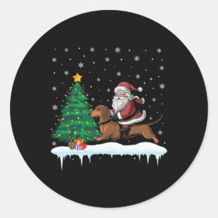 Santa Claus Riding Dachshund Dog Boys Girls Kids C Classic Round Sticker
