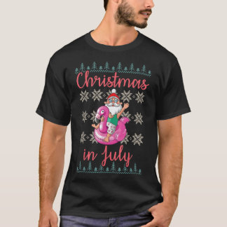 Santa Claus Riding Duck Merry Chrismas In July Ugl T-Shirt