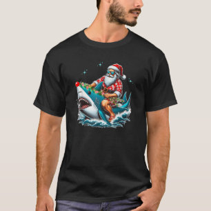 Santa Claus Riding Funny Shark Tropical Christmas  T-Shirt