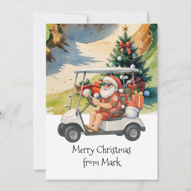 Santa Claus riding golf cart Christmas Holiday (Front)