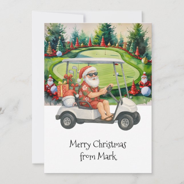 Santa Claus riding golf cart Christmas Holiday (Front)