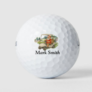 Santa Claus riding golf cart with gifts Balls