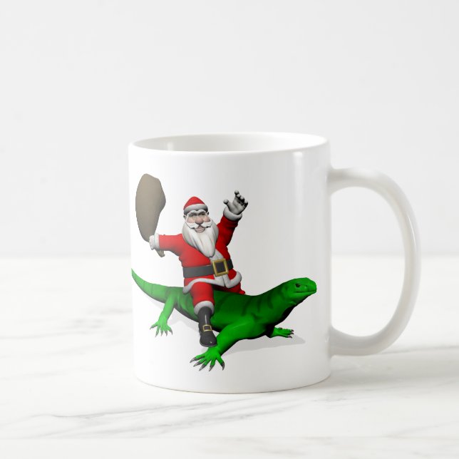 Santa Claus Riding Green Lizard Coffee Mug (Right)