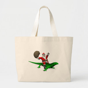 Santa Claus Riding Green Lizard Large Tote Bag