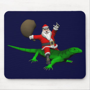 Santa Claus Riding Green Lizard Mouse Pad