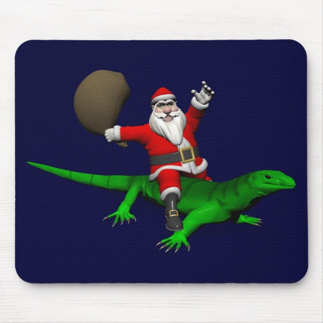 Santa Claus Riding Green Lizard Mouse Pad (Front)