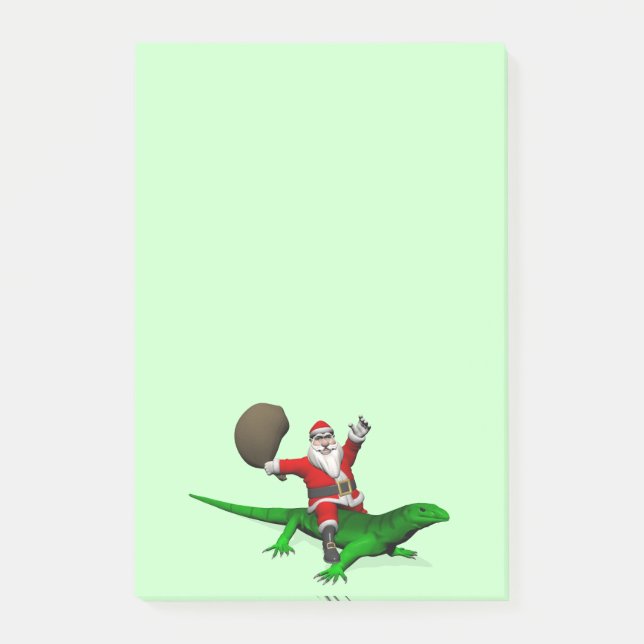 Santa Claus Riding Green Lizard Post-it Notes (Front)