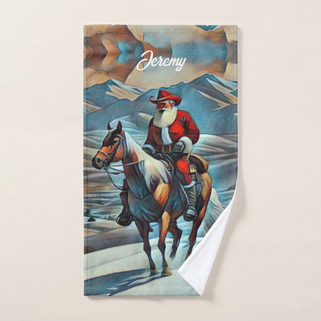  Santa Claus Riding Horse Christmas Bath Towel Set (Hand Towel)