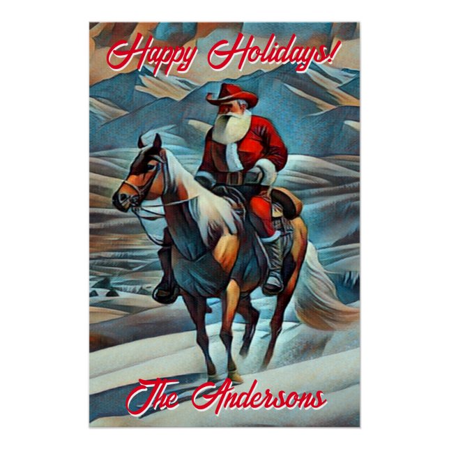 Santa Claus Riding Horse Christmas Poster (Front)