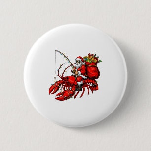 Santa Claus Riding Lobster Lights Christmas Fishin 6 Cm Round Badge