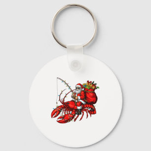 Santa Claus Riding Lobster Lights Christmas Fishin Key Ring