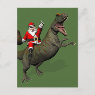 Santa Claus Riding On Allosaurus Holiday Postcard