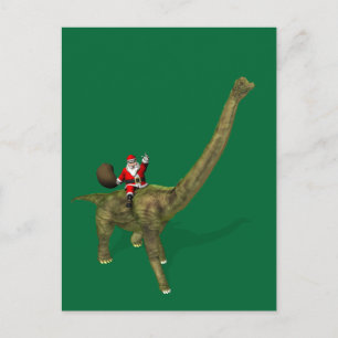 Santa Claus Riding On Brachiosaurus Holiday Postcard