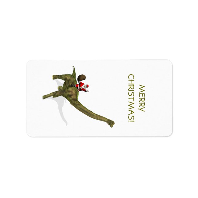 Santa Claus Riding On Brachiosaurus Label (Front)