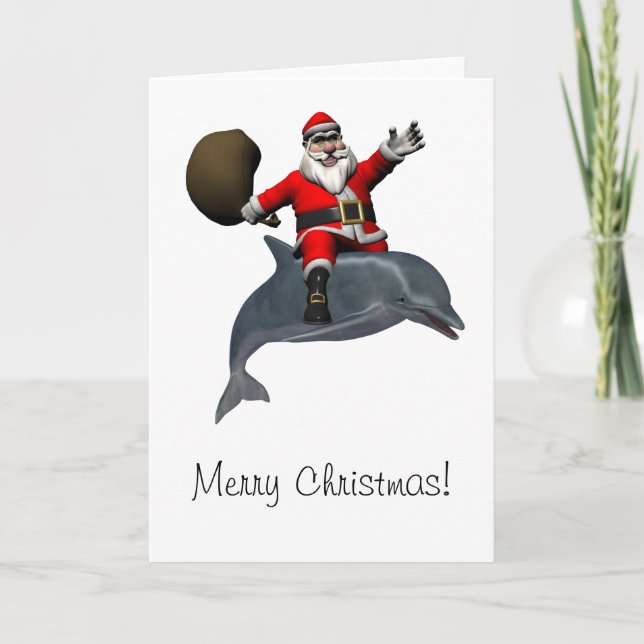 Santa Claus Riding On Dolphin Holiday Card (Front)