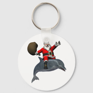 Santa Claus Riding On Dolphin Key Ring