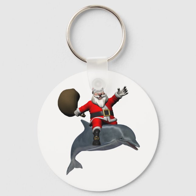 Santa Claus Riding On Dolphin Key Ring (Front)