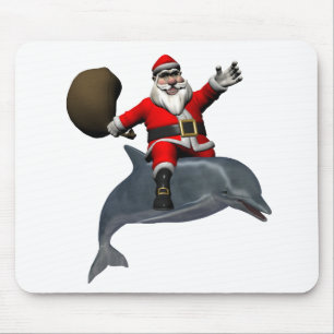 Santa Claus Riding On Dolphin Mouse Pad