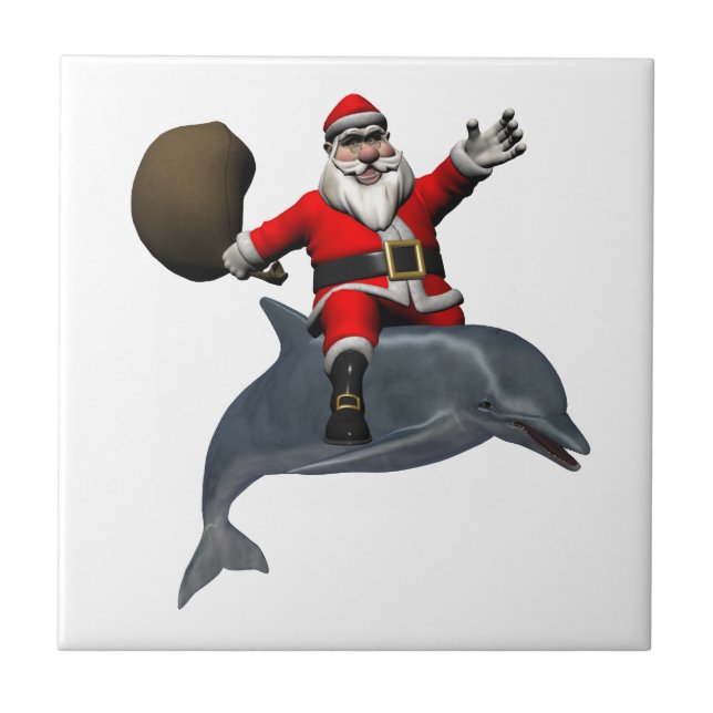 Santa Claus Riding On Dolphin Tile (Front)