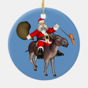 Santa Claus Riding On Donkey Ceramic Ornament