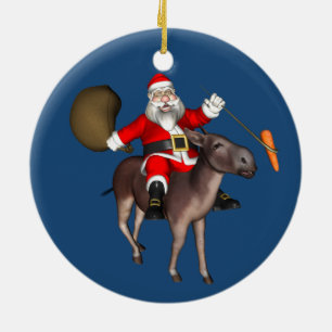 Santa Claus Riding On Donkey Ceramic Ornament