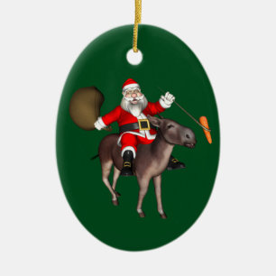 Santa Claus Riding On Donkey Ceramic Ornament