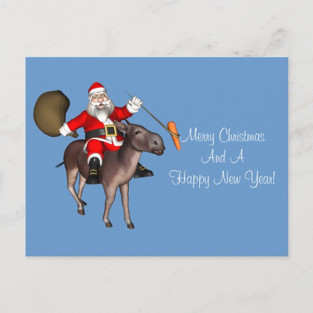 Santa Claus Riding On Donkey Holiday Postcard (Front)
