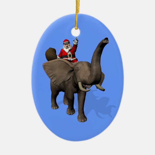 Santa Claus Riding On Elephant Ceramic Tree Decoration (Front)