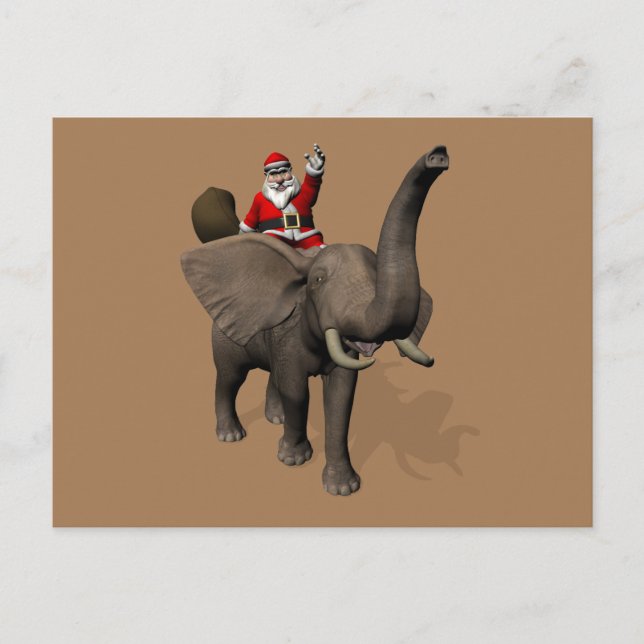 Santa Claus Riding On Elephant Holiday Postcard (Front)