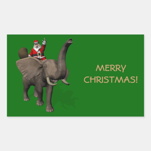 Santa Claus Riding On Elephant Rectangular Sticker (Front)