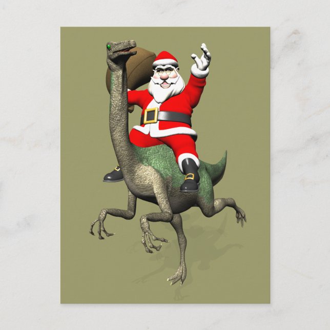 Santa Claus Riding On Gallimimus Holiday Postcard (Front)